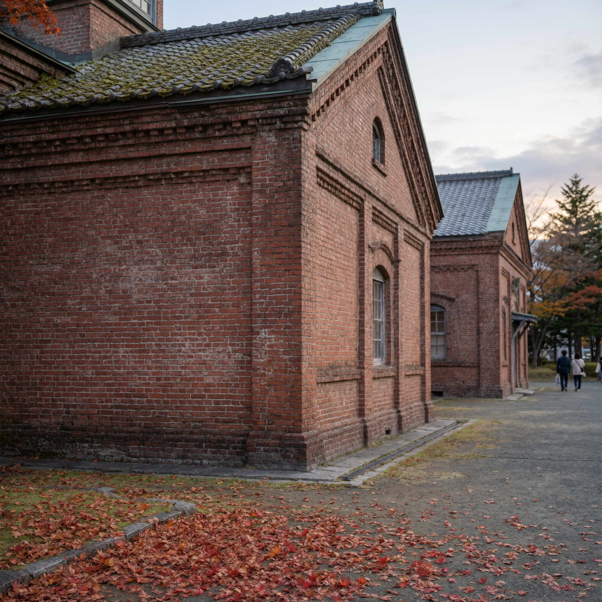 Sapporo Beer Museum Visit 2 Historic red brick buildings with characteristic East Asian curved tiled roofs in autumn, located in Sapporo